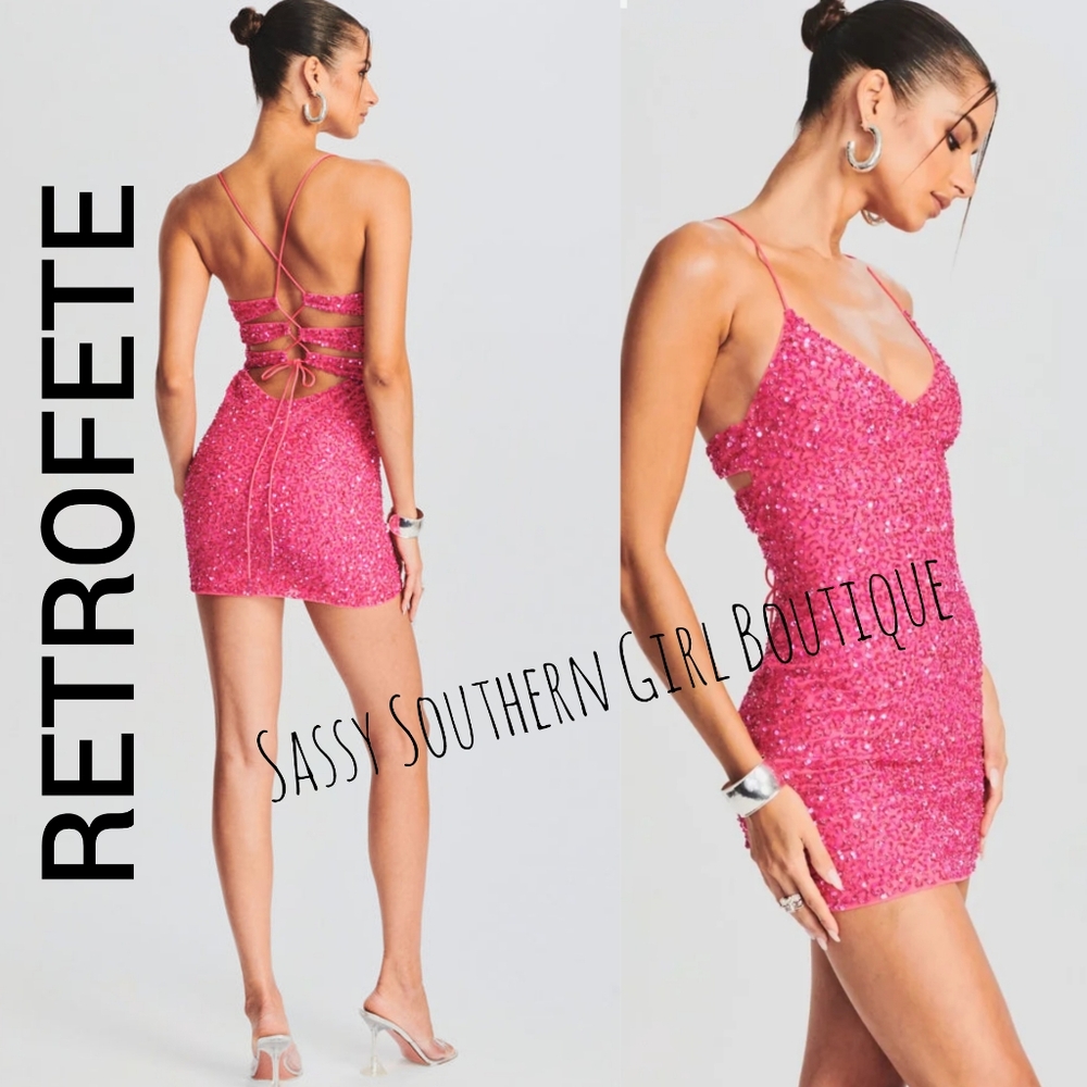 🆕⭐ RETROFETE hot pink beaded mini dress